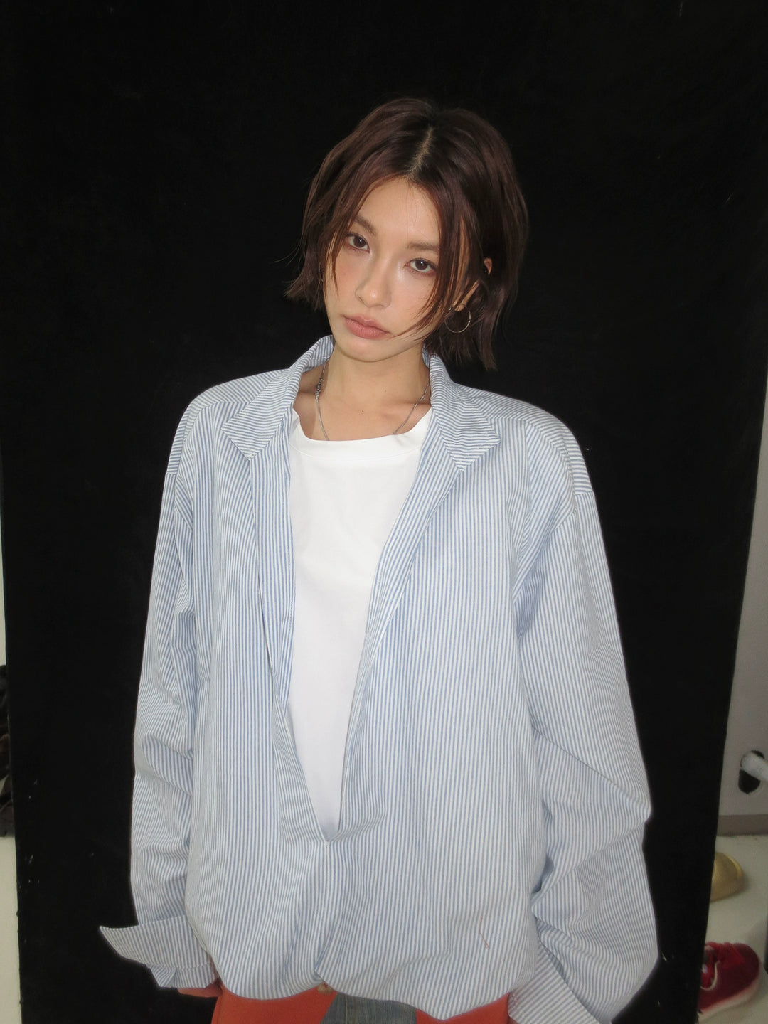 Striped V-neck Long Sleeve Shirt