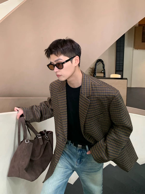 Oversized Plaid Blazer Jacket