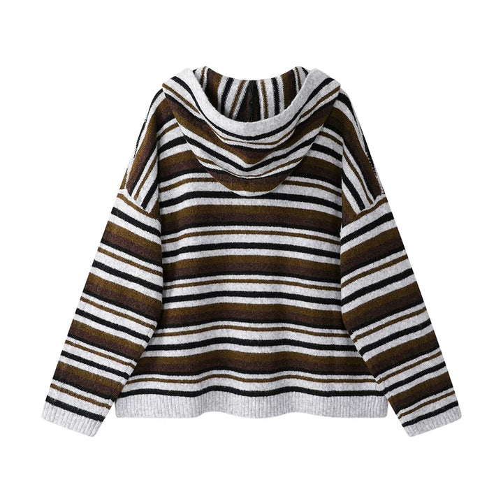Striped Loose-Fit Hooded Knit Sweatshirt