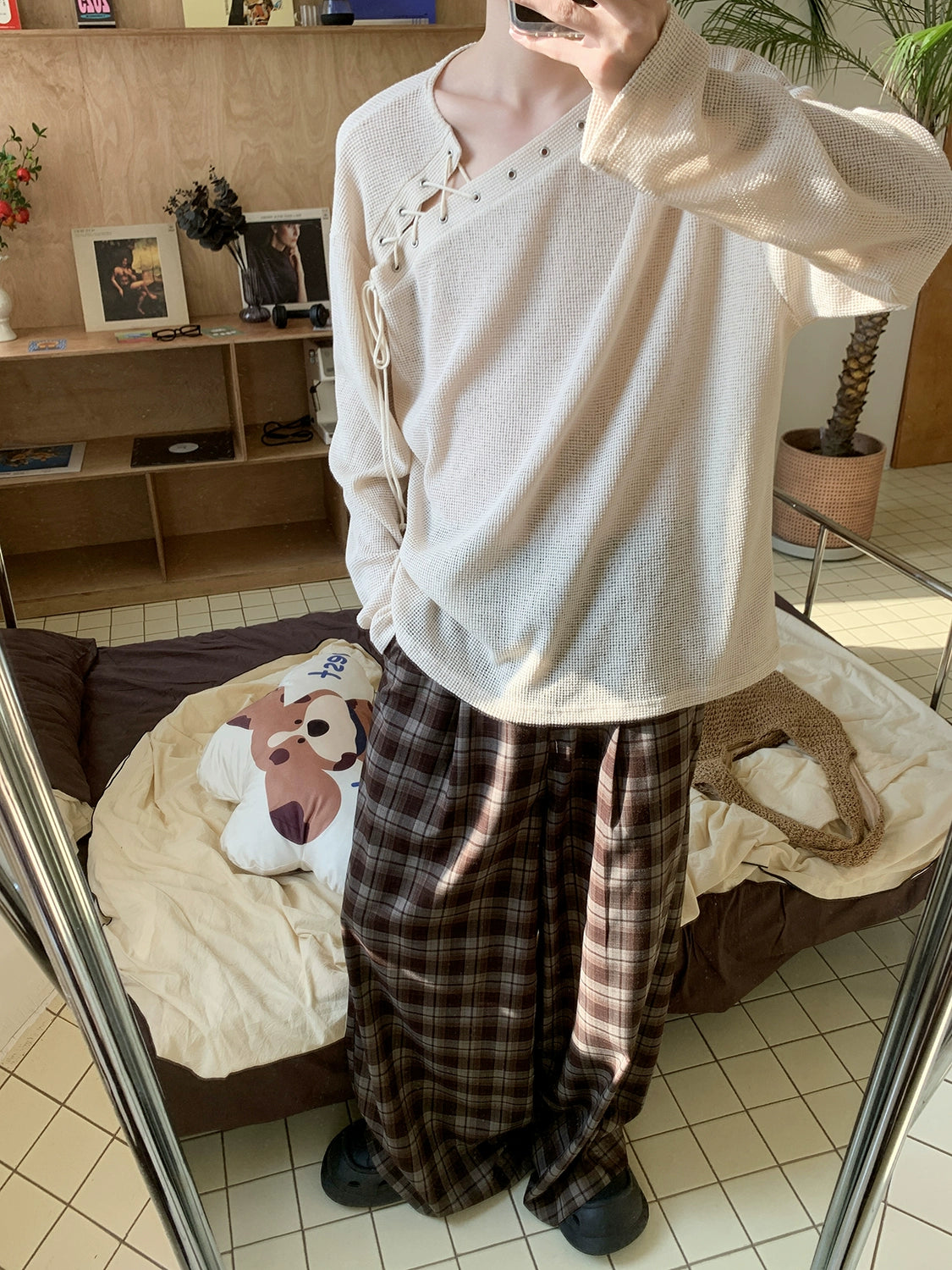 Oblique Shoulder Hollow Knit Pullover