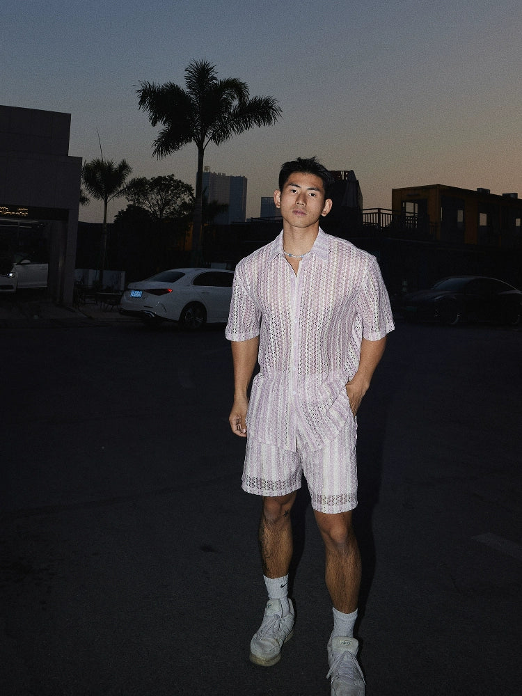 Ensemble chemise à manches courtes rétro et pantalon 