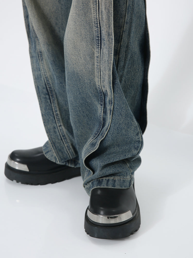 Jeans de parches sueltos y rectos de tiro medio 