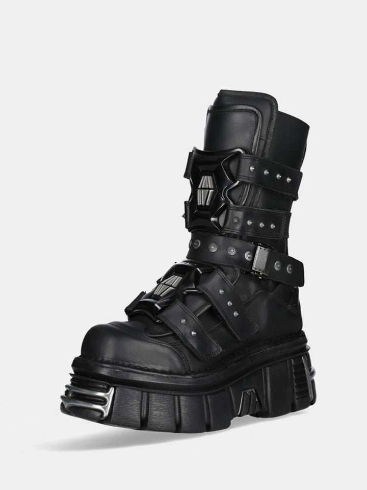 Gothic Nieten Stiefel mit Plattform bis zur Mitte der Waden 