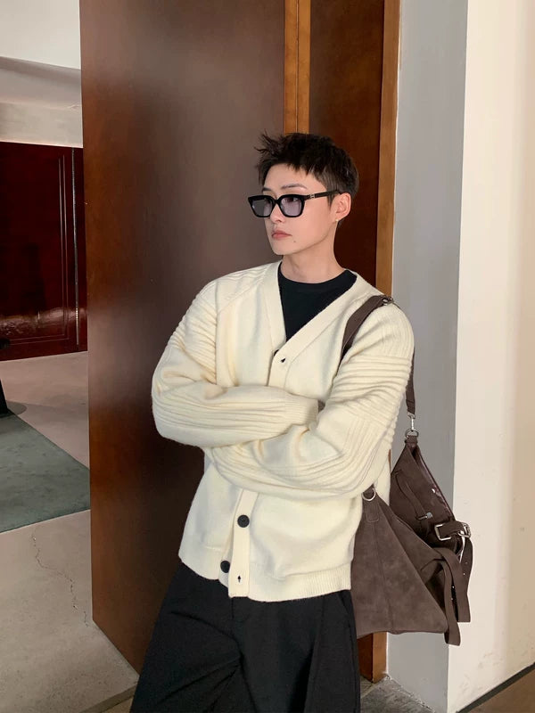 Faltige Textur Übergroße V-Ausschnitt Strickjacke 