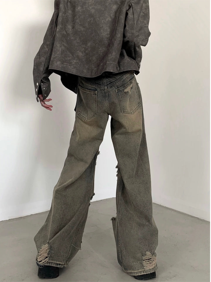 Distressed Wide Leg Ripped Jeans