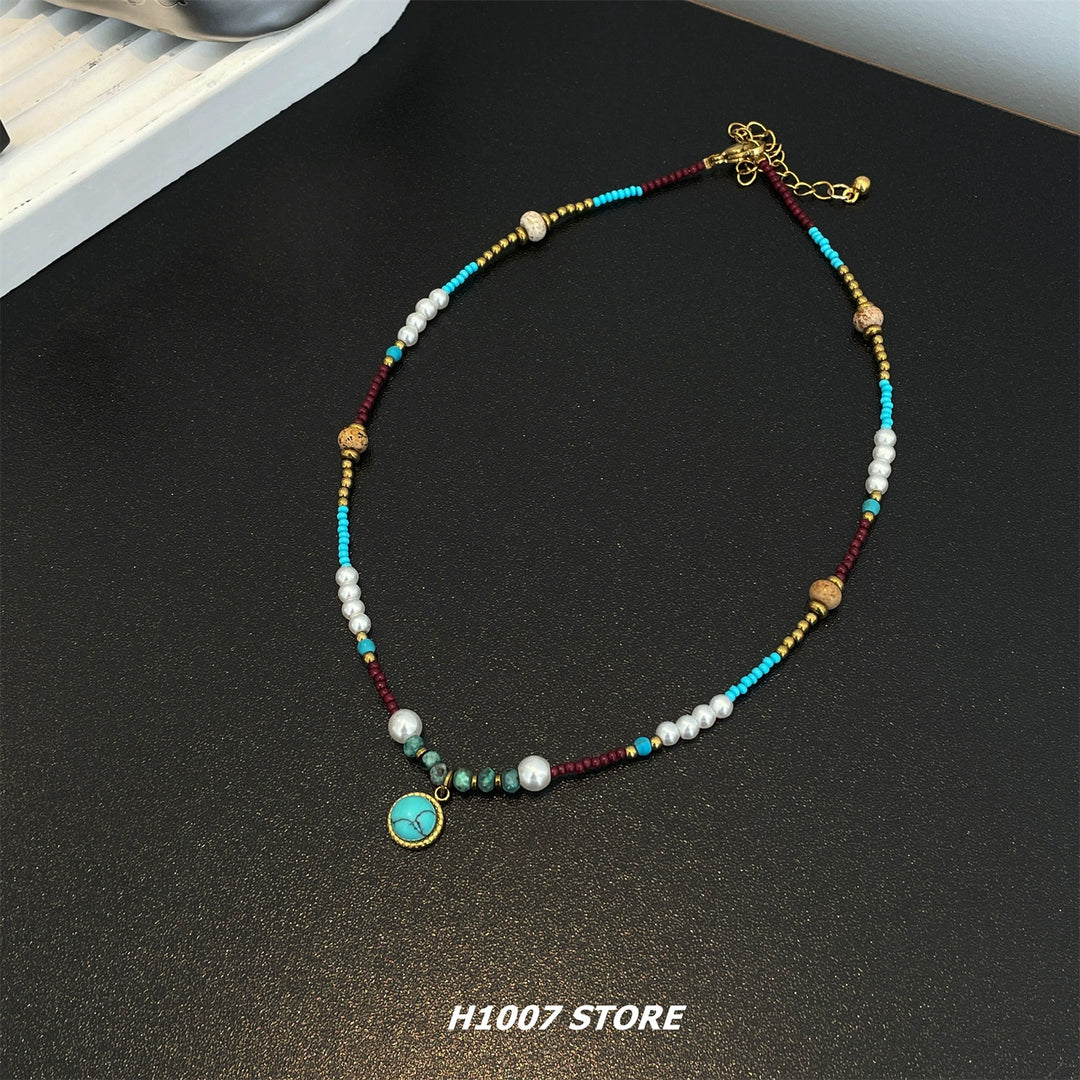 Beaded Turquoise Pendant Necklace