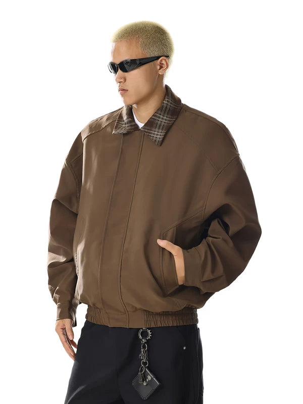 Veste loose à deux pièces en faux tissu écossais avec revers 