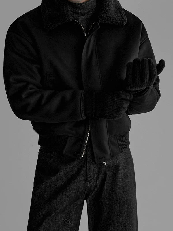 ラムズウールカラーのショートコットンジャケット 