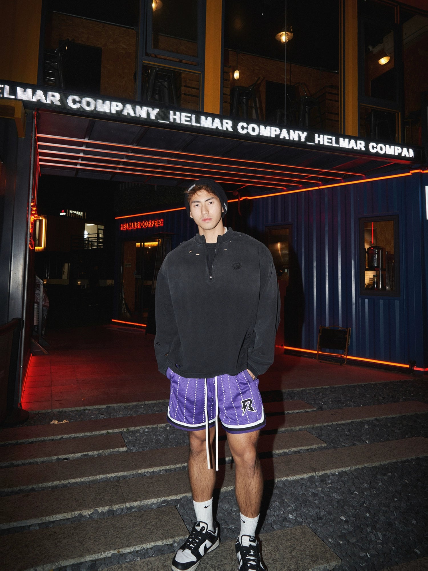 Distressed Half Zip Oversized Sweatshirt