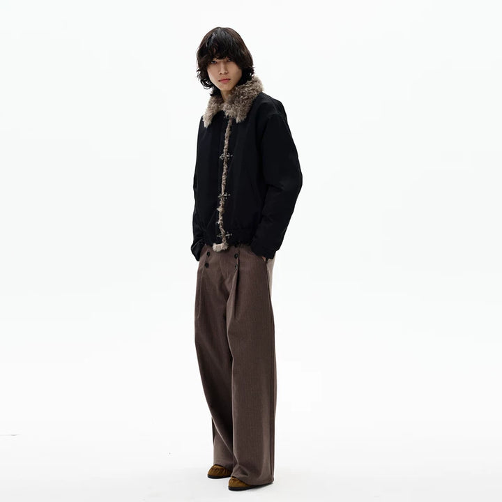 Retro geplooide dubbelzijdige wijde broek 