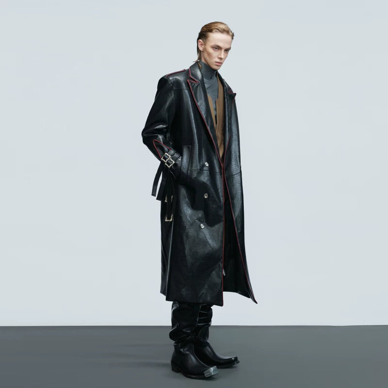 Deconstructed Crocodile-Texture Leather Coat
