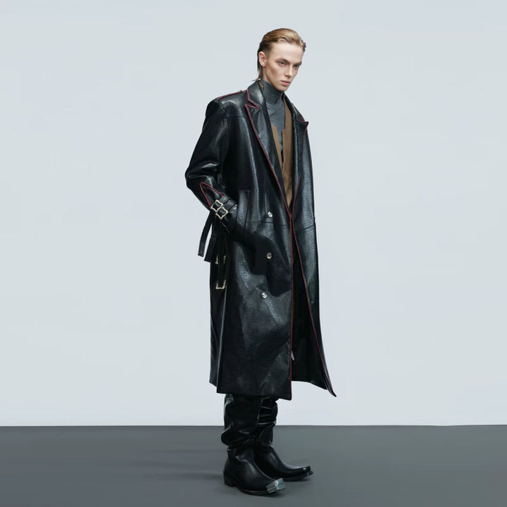 Deconstructed Crocodile-Texture Leather Coat