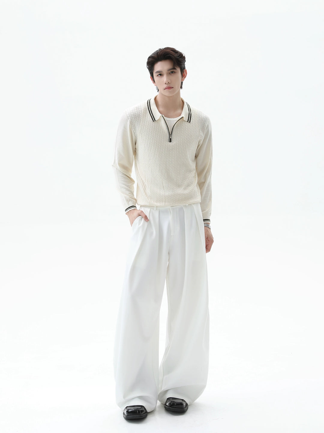 Knitted Half-Zip Polo Pullover