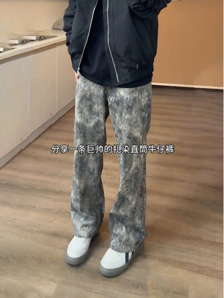 Jeans a gamba dritta svasati in tie-dye 