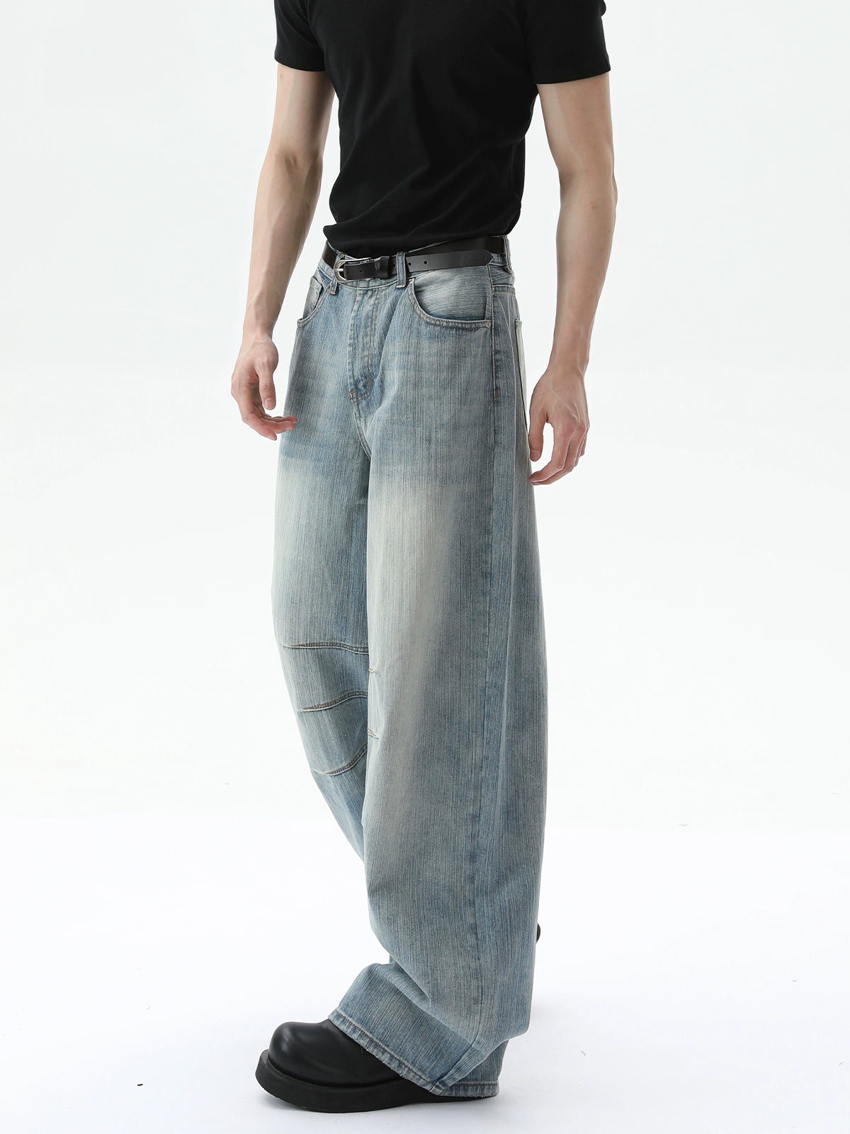 Jeans in bambù testurizzati deconstructed a gamba larga 
