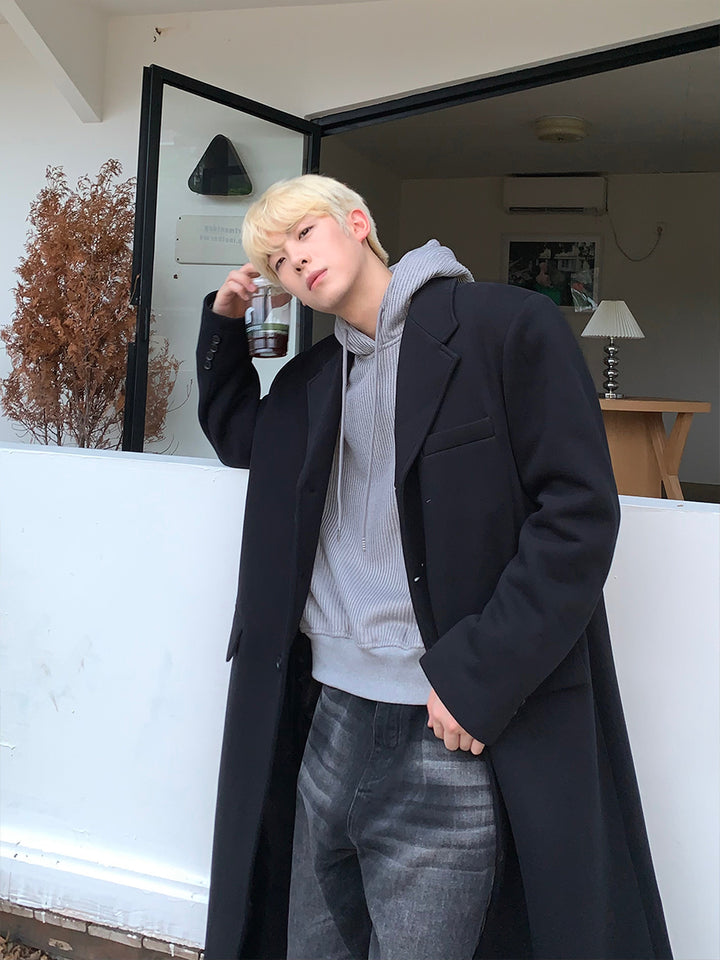 Mid-Length Loose Fit Wool Overcoat