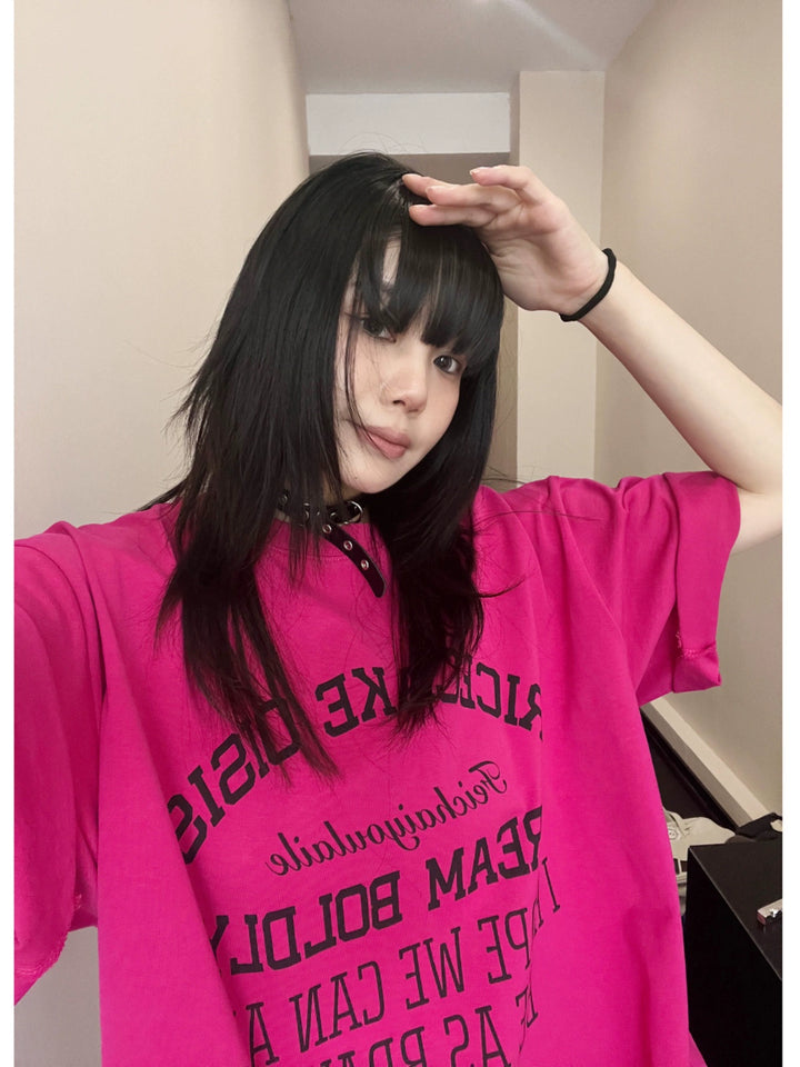 Oversized Cotton Short Sleeve Letter T-Shirt