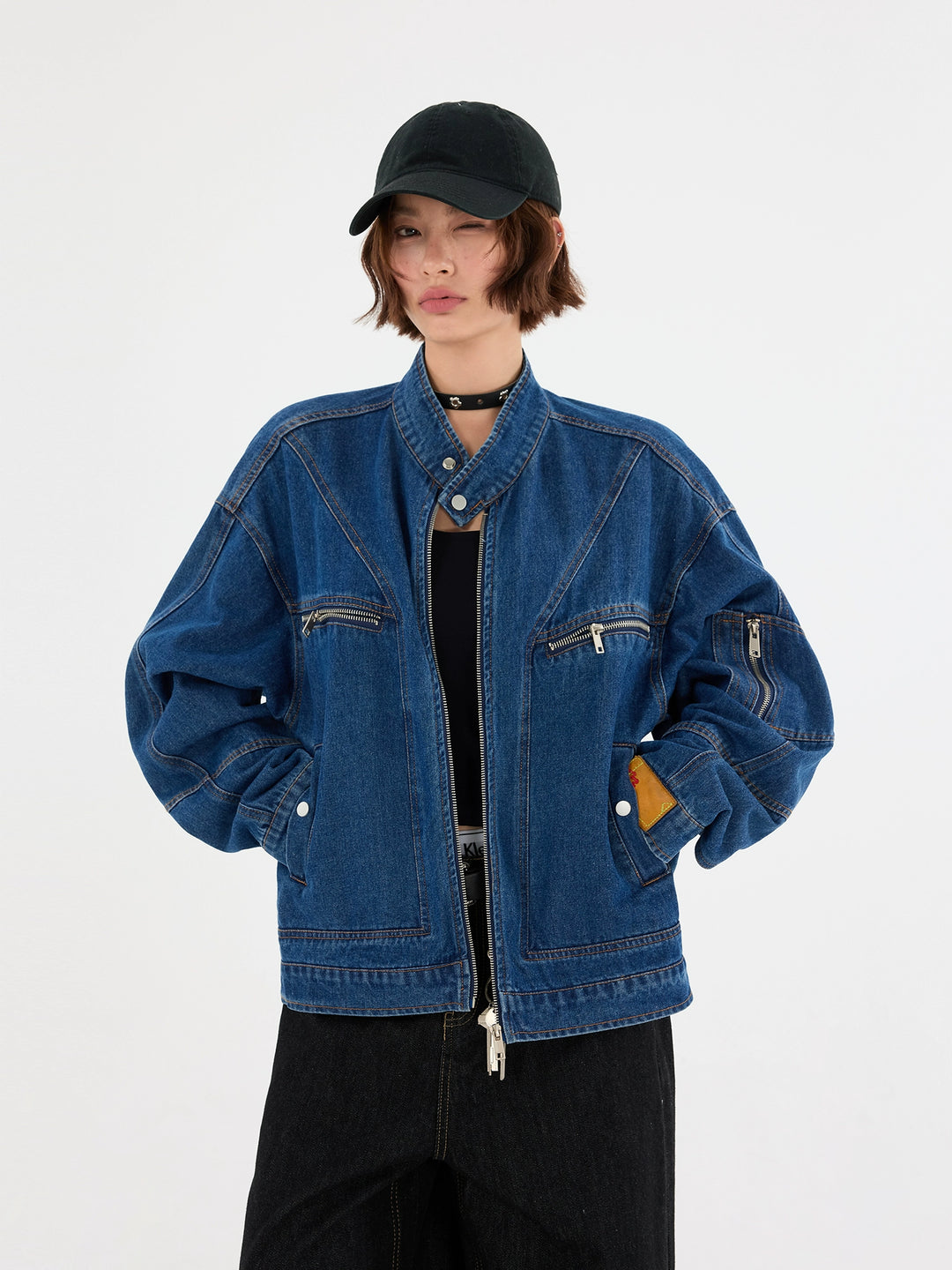 Deconstructed Denim Zipper Jacket