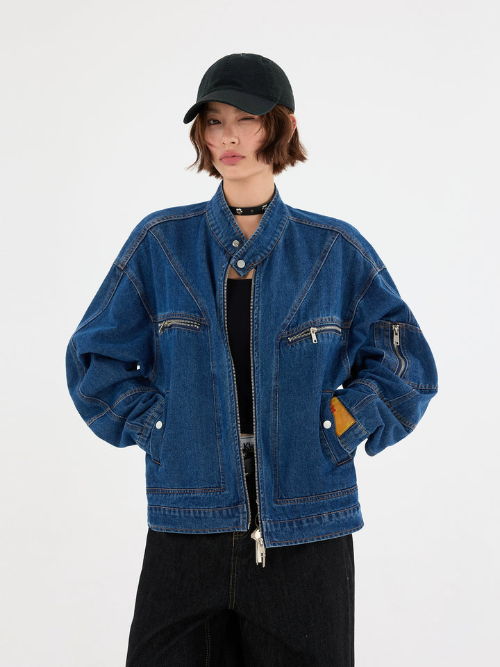 Deconstructed Denim Zipper Jacket