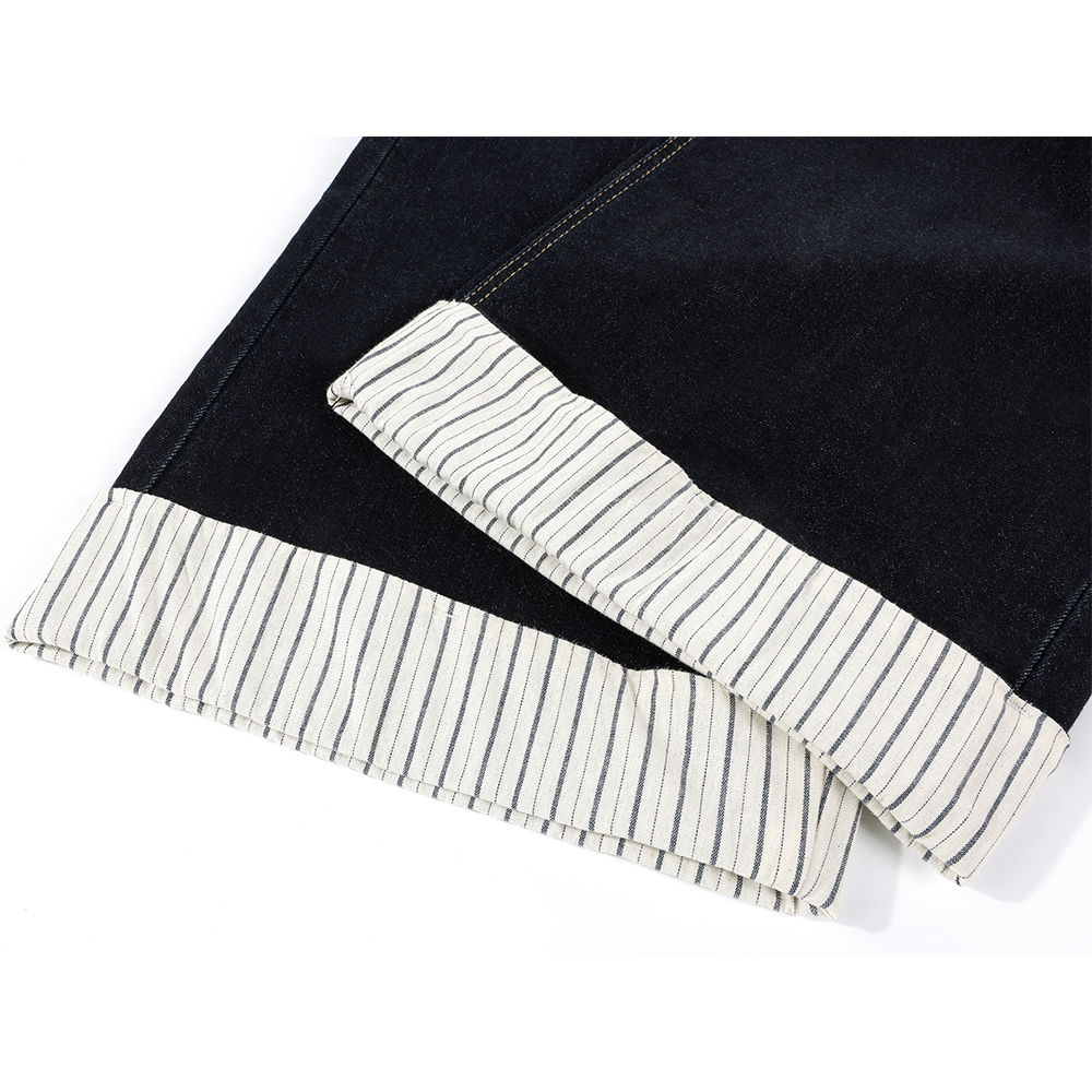 Wide Leg Striped Cuff Jeans