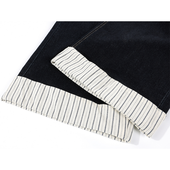 Wide Leg Striped Cuff Jeans