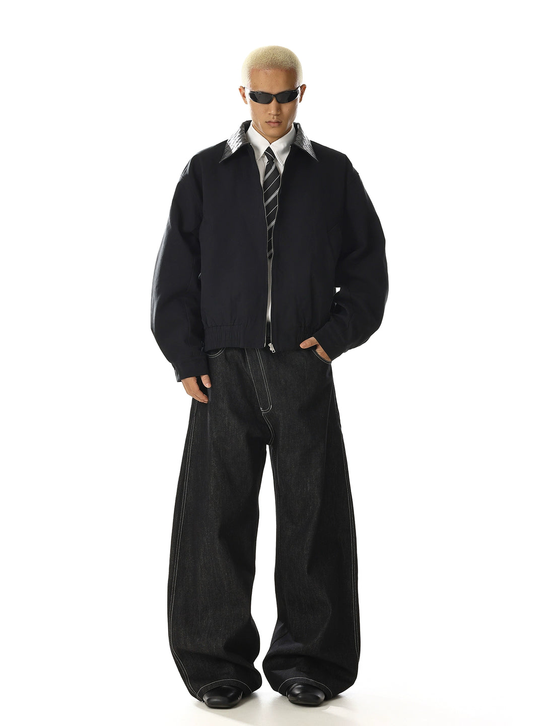 Lederkragen Minimalistische Lockere Passform Jacke 