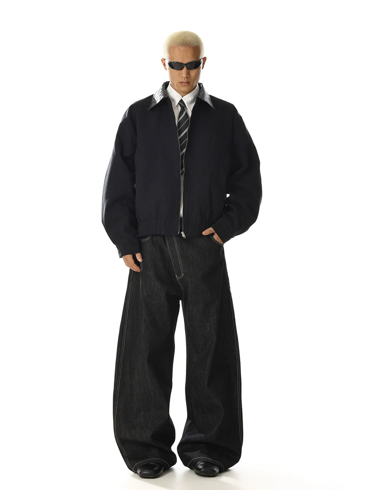 Lederkragen Minimalistische Lockere Passform Jacke 