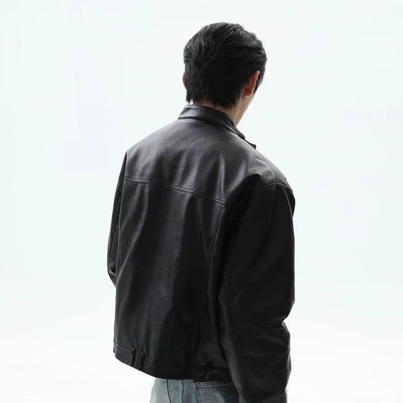 Down Filled Stand Collar Leather Jacket