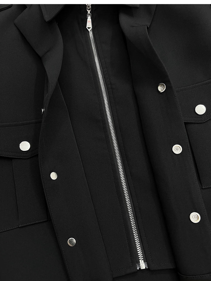 Double Collar Buttoned Short Jacket