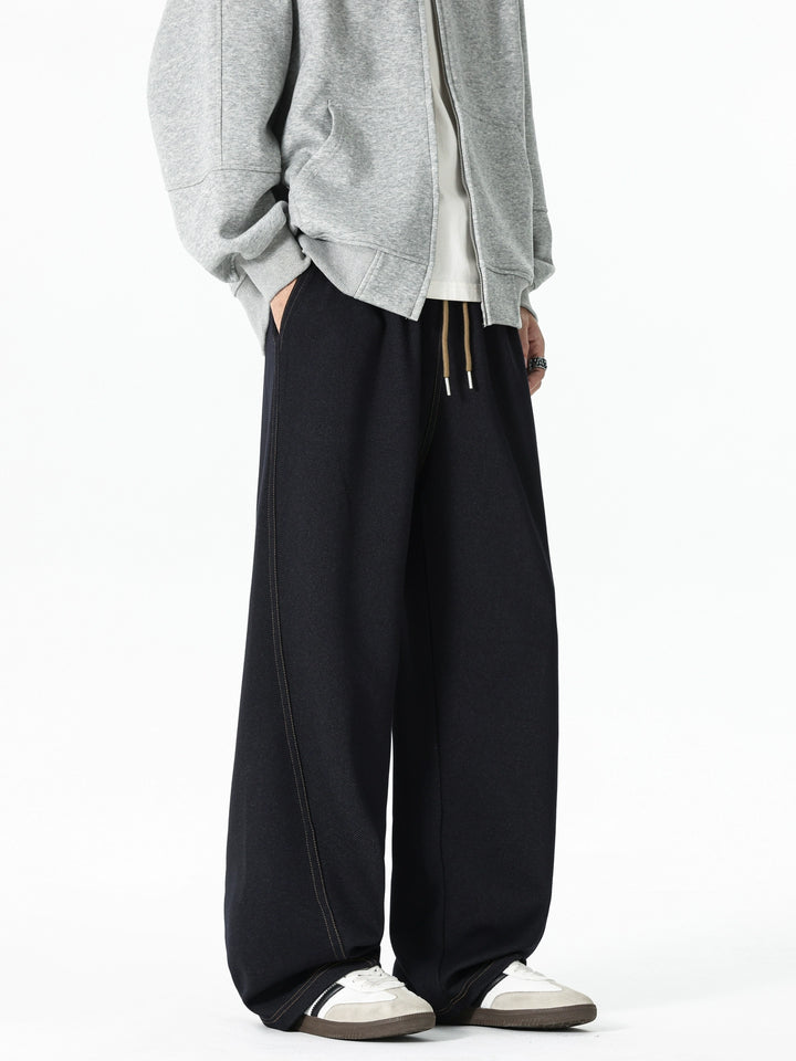 Pantaloni casual a gamba larga con vita elastica e coulisse 