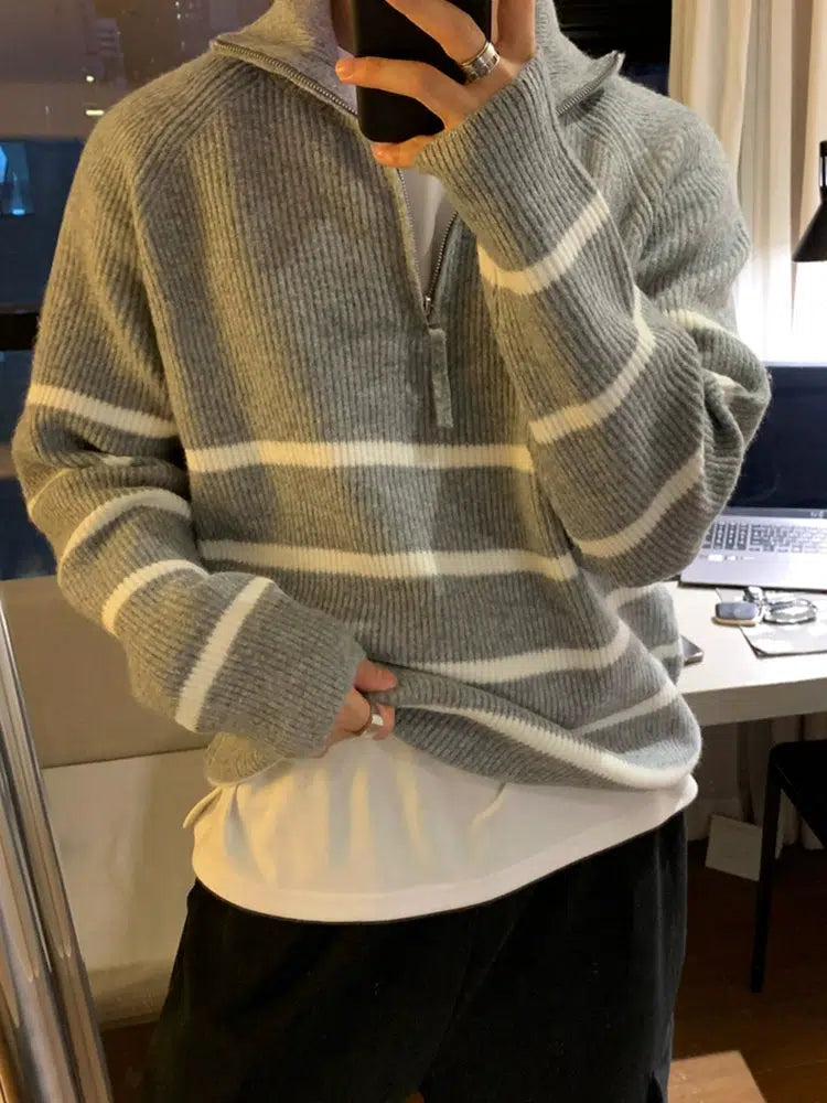 Half-Zip Striped Sweater