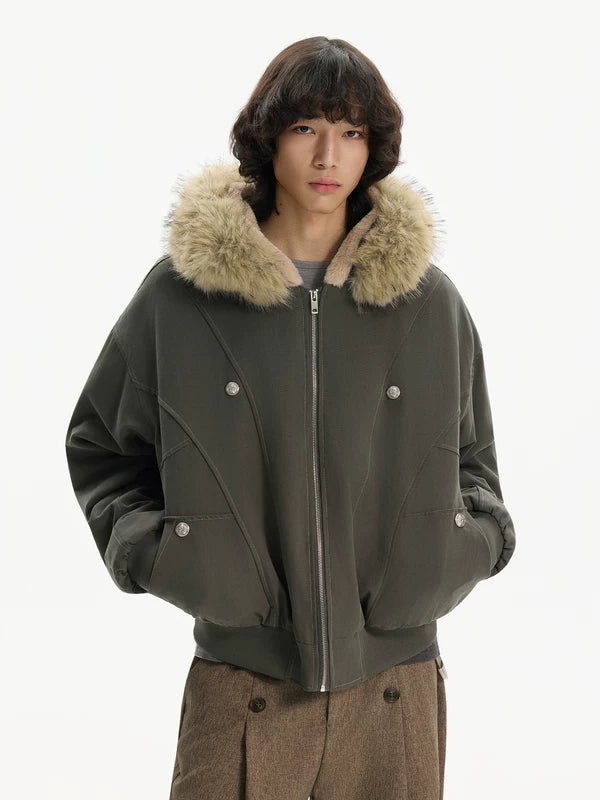 Faux fur-hooded vinterparka-jacka 