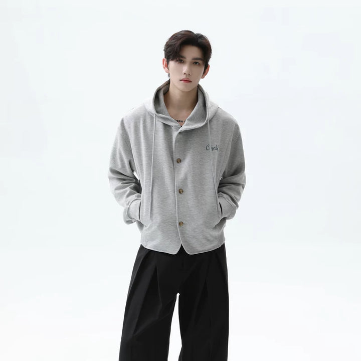 Relaxed Fit Drawstring Hooded Cardigan