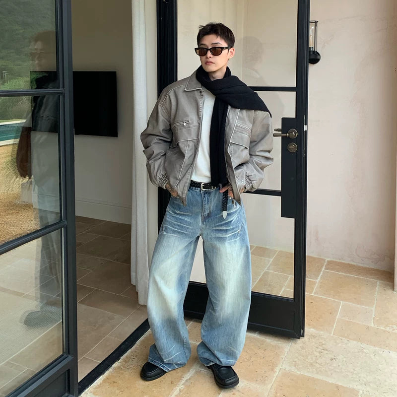 Vintage gewassen leren gewatteerde jas 