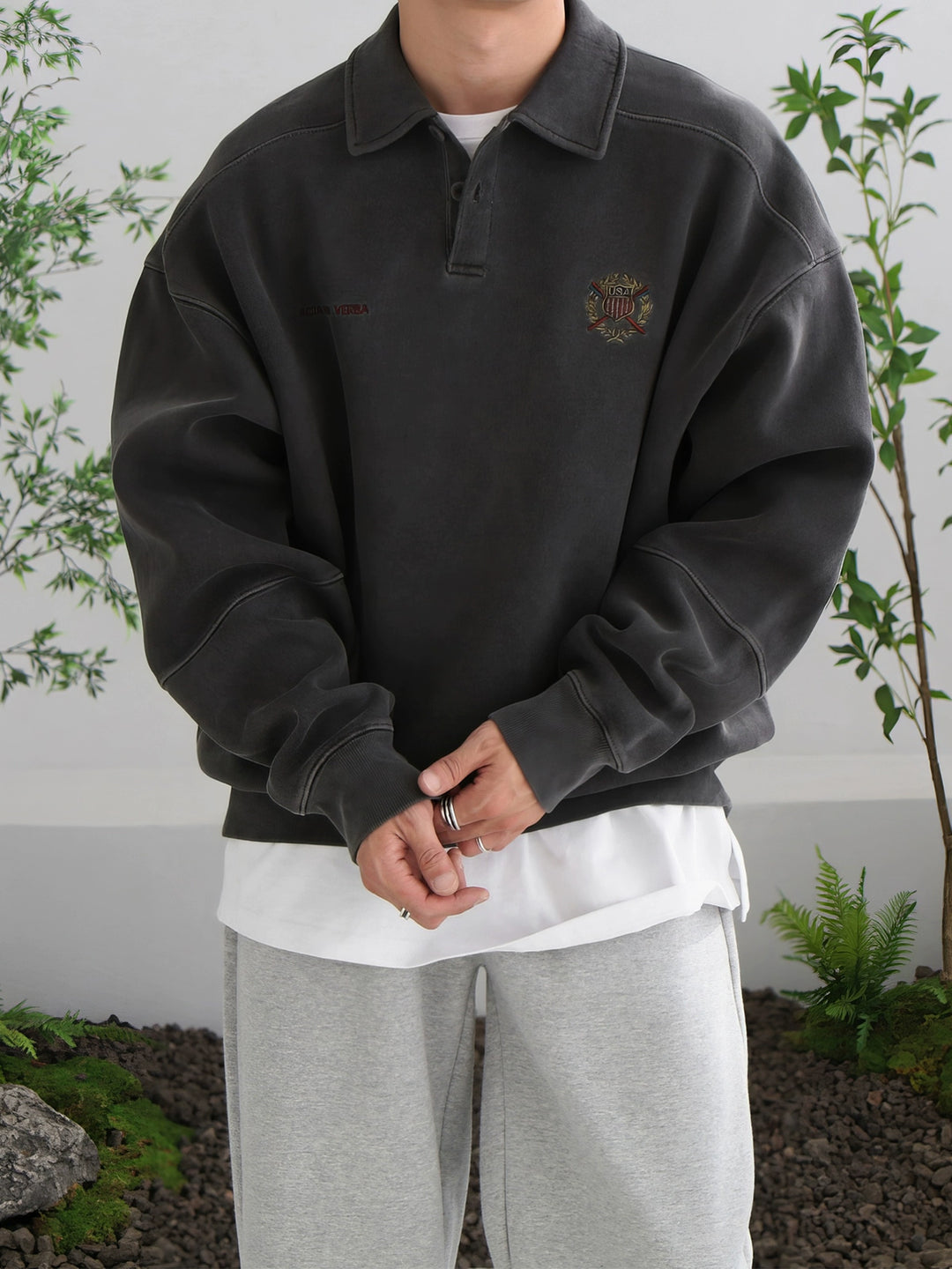 Retro Prany Zniszczony Polo Sweter 
