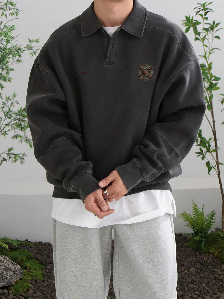 Retro Prany Zniszczony Polo Sweter 
