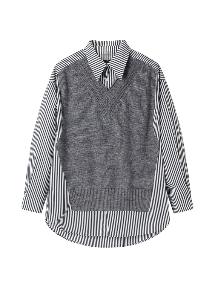 Ensemble de chemise rayée et de pull en tricot 