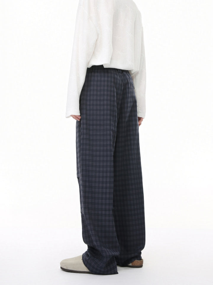 Plaid Elastic Waist Casual Pants