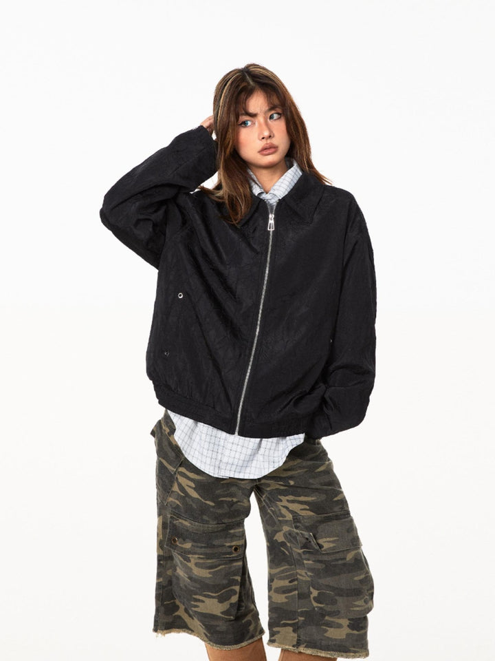 Pleated Lapel Texture Loose Jacket