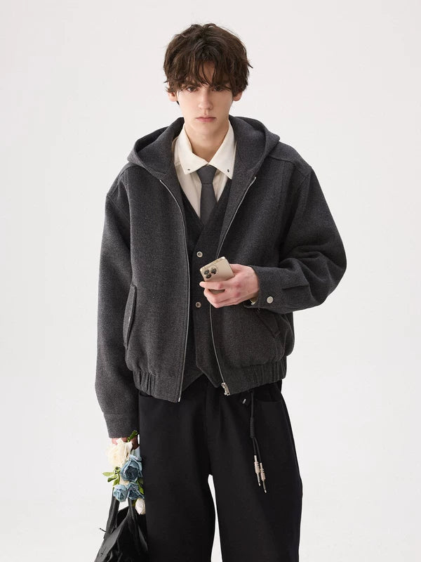 Chaqueta con capucha de lana de dos piezas falsa 