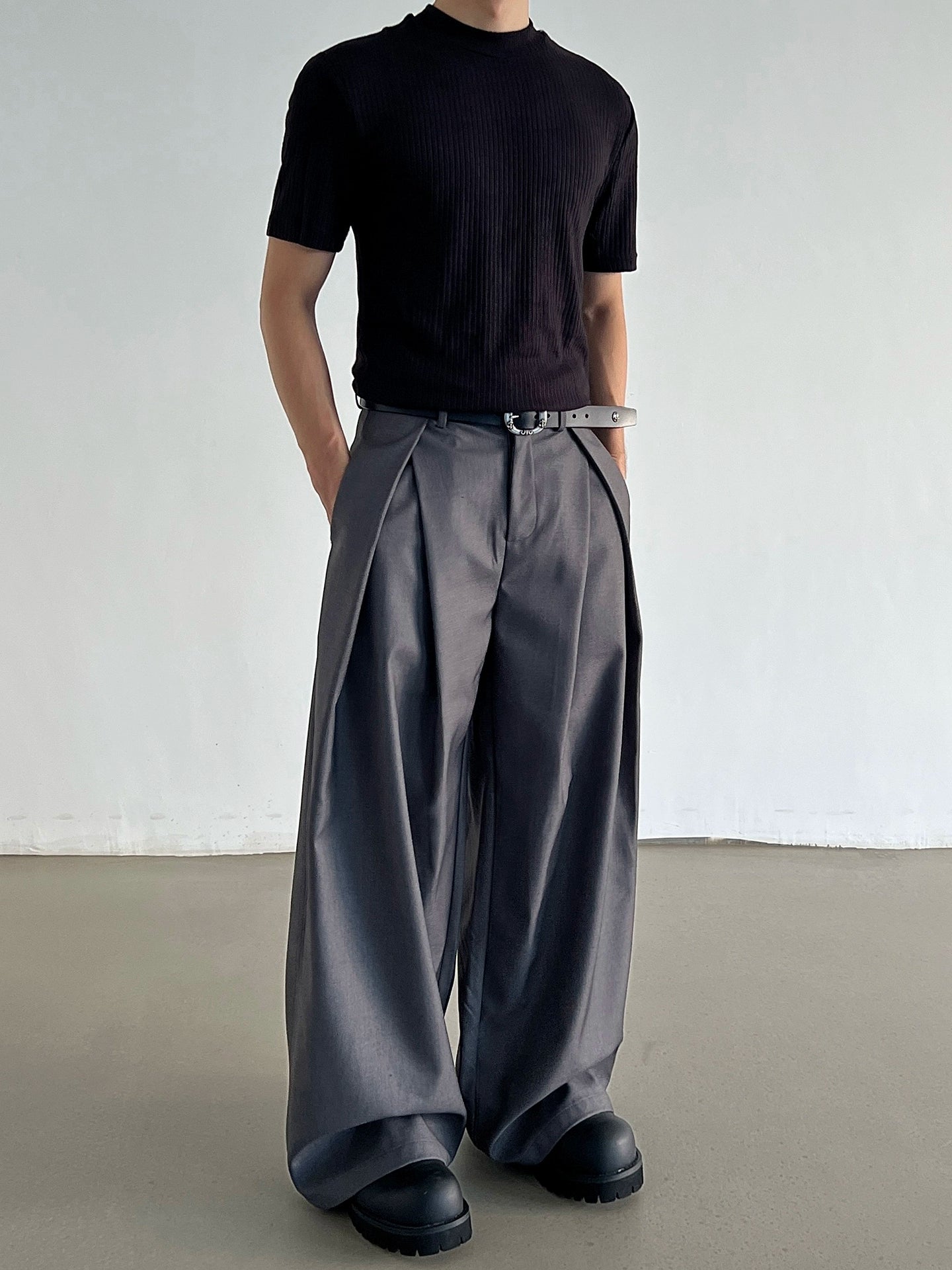 Pleated Wide-Leg A-Line Suit Pants
