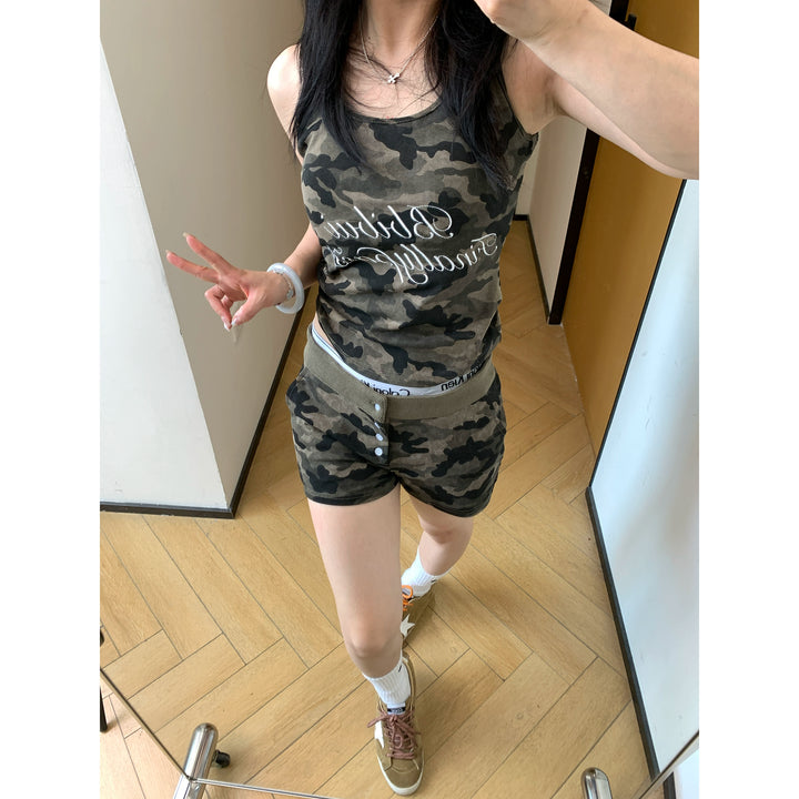 Camouflage Letter Slim Vest and Shorts