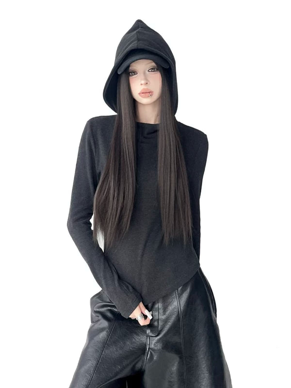 T-shirt a maniche lunghe con cappuccio slim fit 