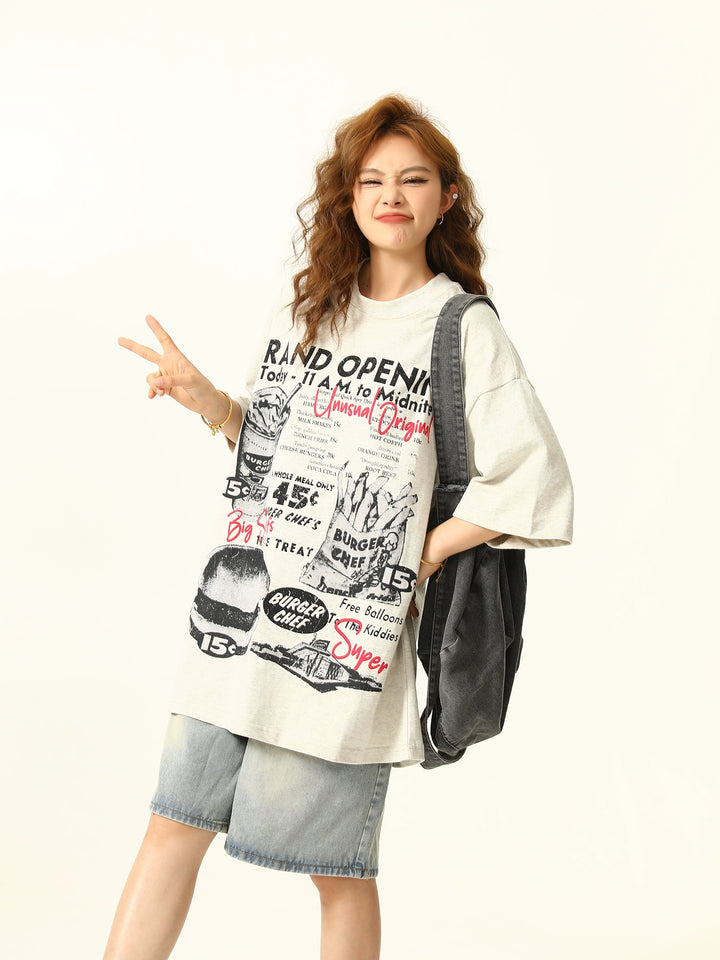 French Fries Hamburger Graphic Short-Sleeve T-shirt