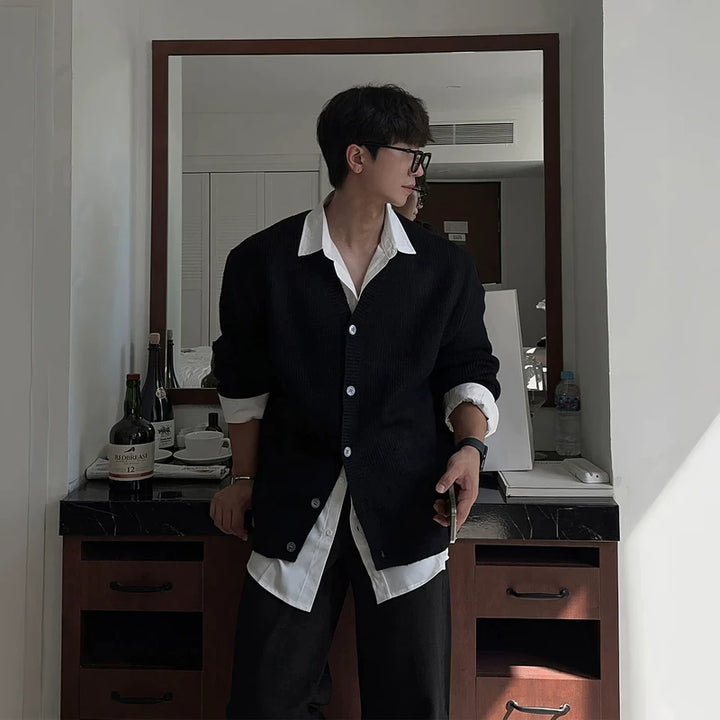 V-ringad stickad avslappnad passform kofta 