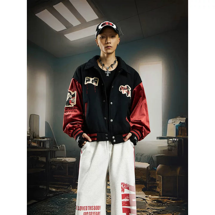 Veste de baseball en patchwork rétro et robuste 