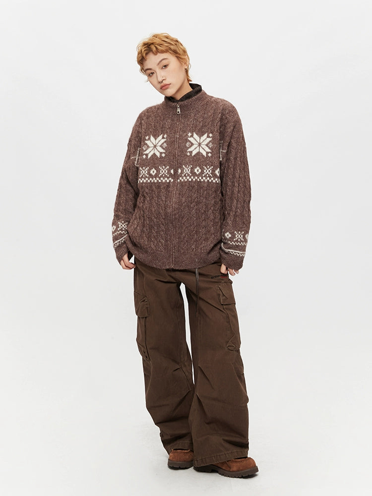 Brown Cable Knit Cardigan Sweater