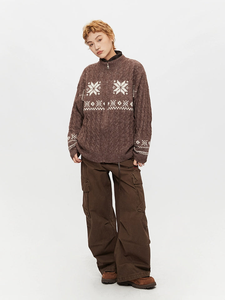 Brown Cable Knit Cardigan Sweater