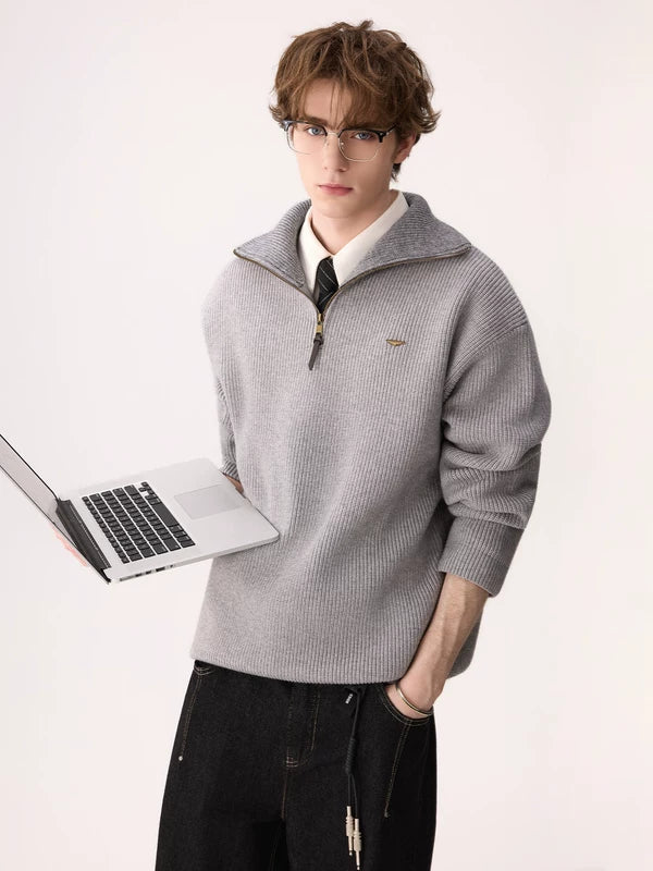 Half Zip Ribbed Knit Sweater