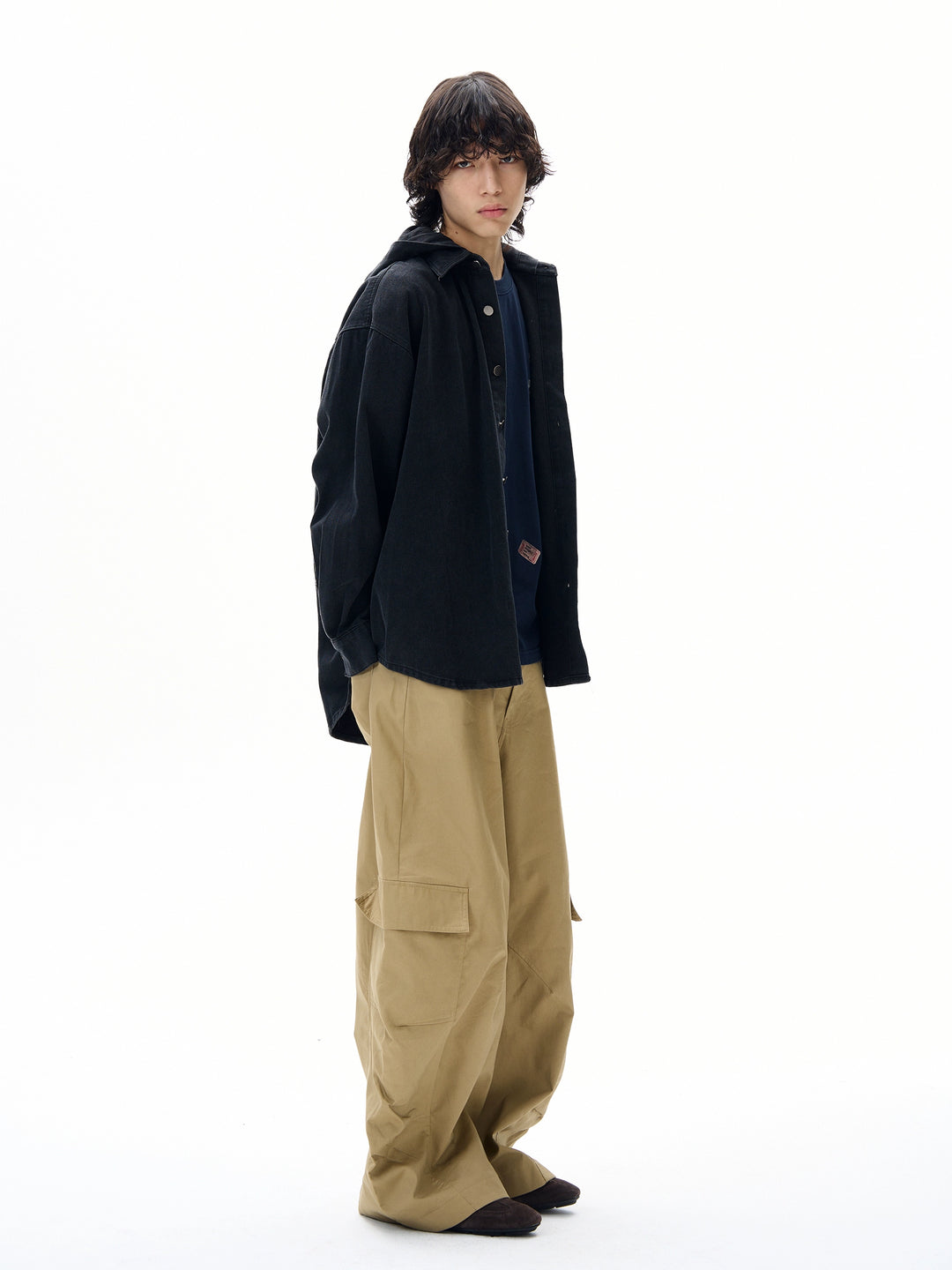 Giacca in denim con cappuccio e risvolto 